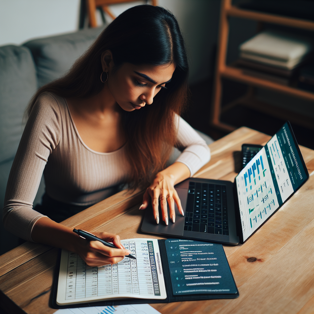 Une personne compare des forfaits mobiles sur un ordinateur portable avec un graphique budgétaire