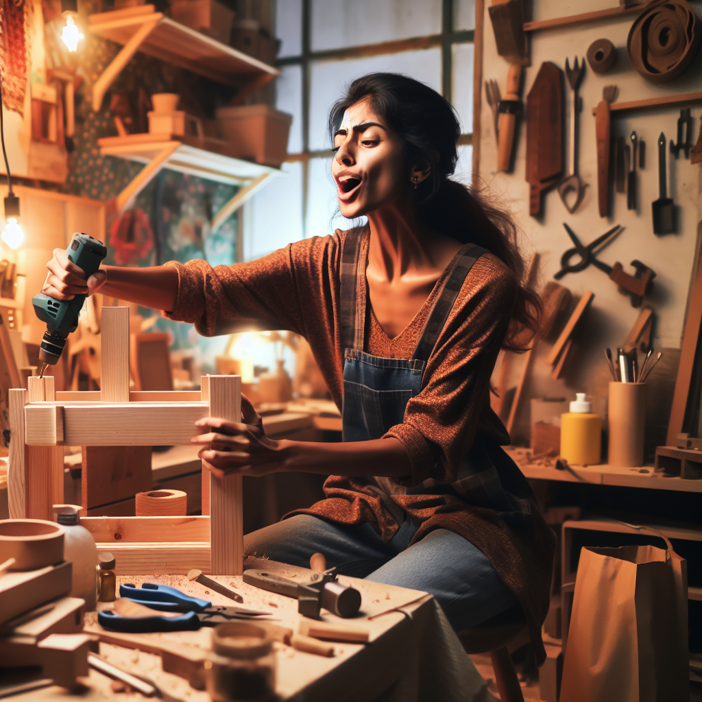 Personne travaillant sur un projet DIY dans un atelier de maison décoré avec créativité