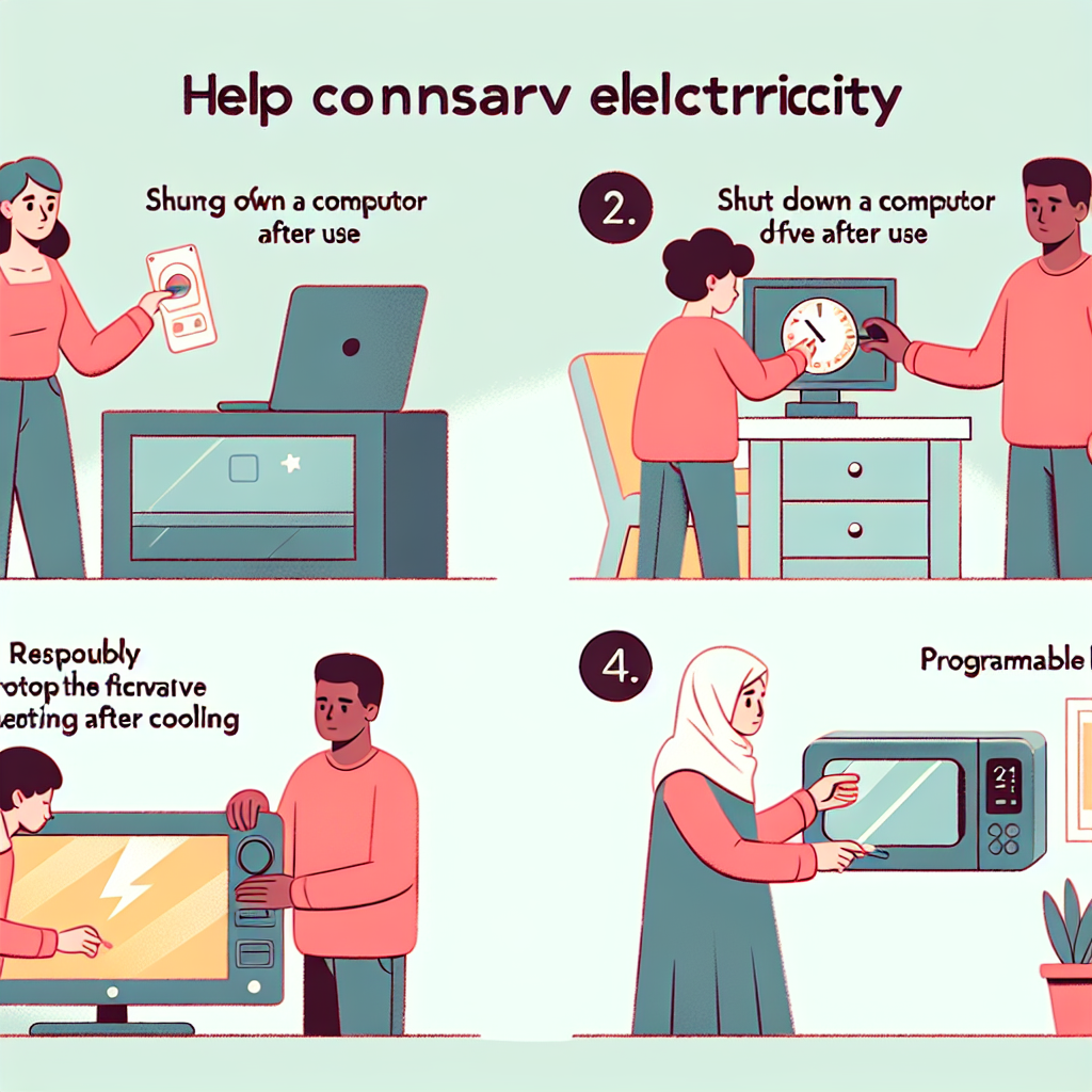 Personnes éteignant des appareils électroniques et réglant un thermostat pour économiser l'énergie
