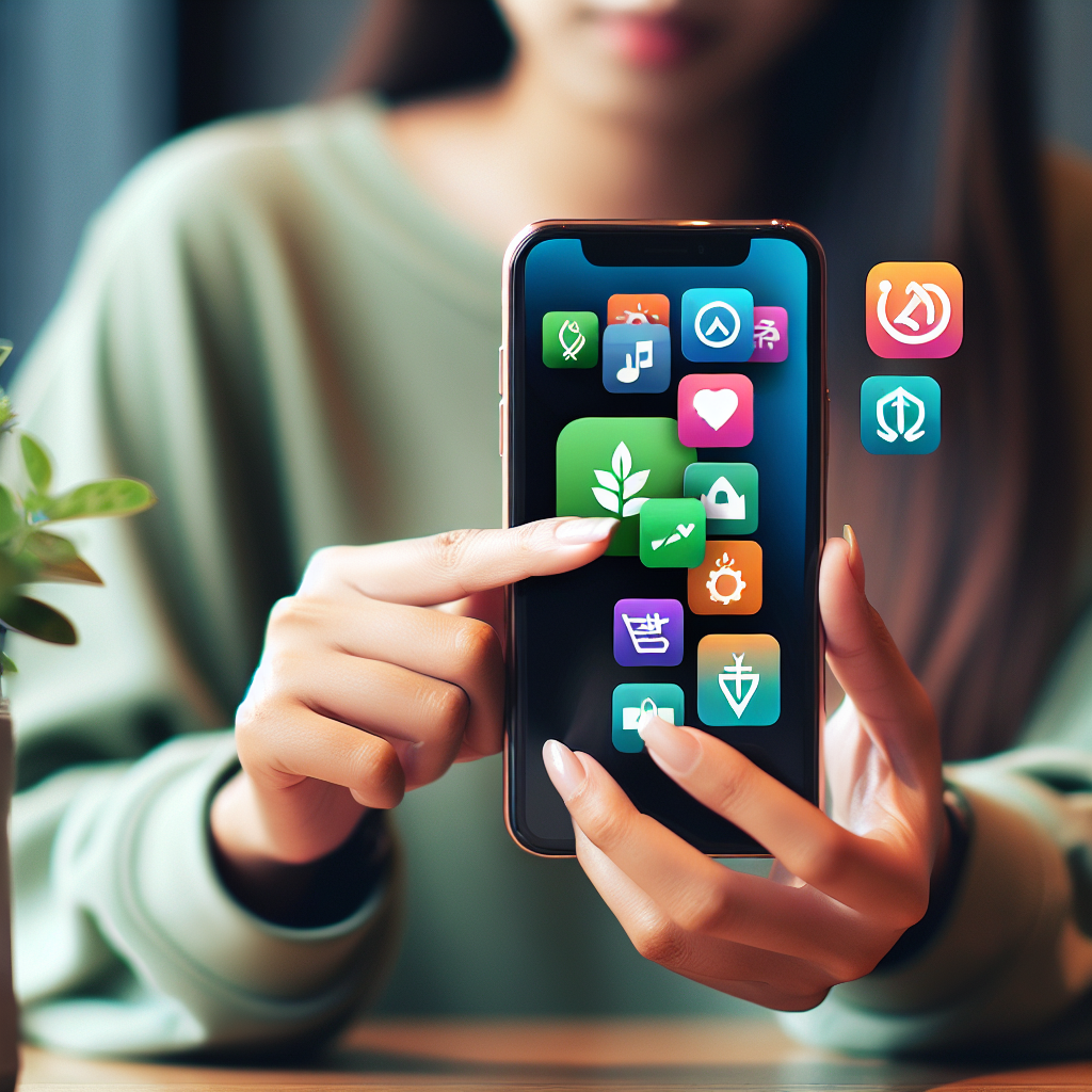 Une personne utilisant des applications mobiles pour économiser de l'argent avec des icônes d'applications visibles sur l'écran du smartphone.