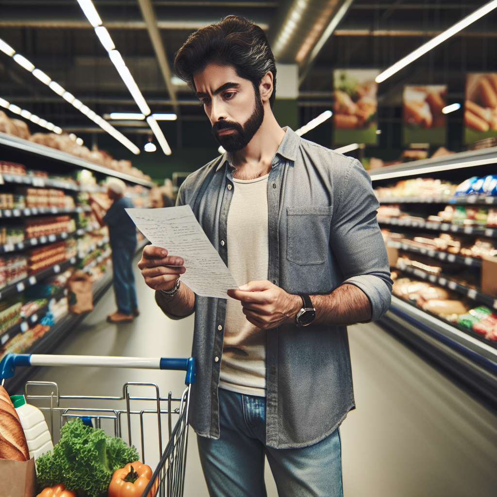 Personne tenant une liste de courses dans un supermarché