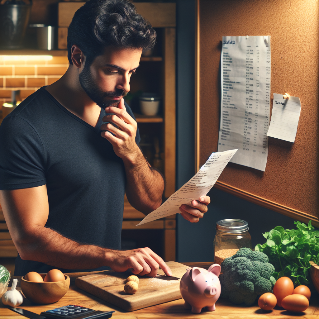 Personne planifiant des repas et préparant de la nourriture dans une cuisine pour économiser sur les courses alimentaires.