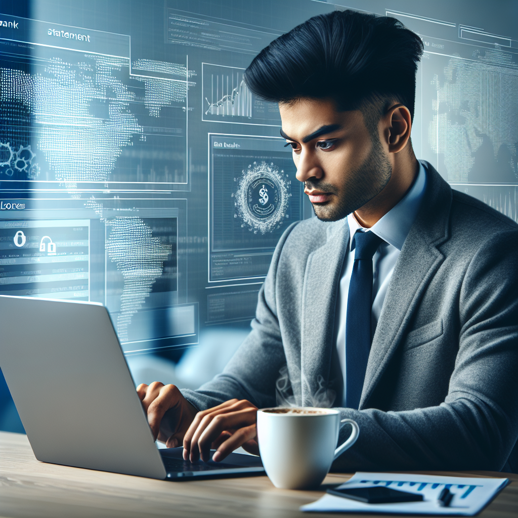 Un jeune homme examine un relevé bancaire sur un ordinateur portable moderne